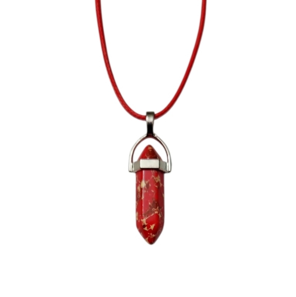 Red Jasper Chakra Healing Crystal Point Pendant Necklace with Red Waxed Cord‎